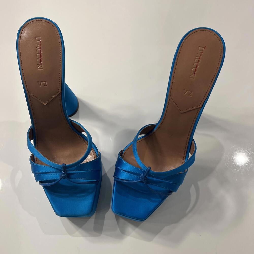 $1195 D'Accori Sienna  Satin Platform Mules Sky High size 38.5 - Picture 5 of 13